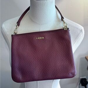Lodis Burgundy Wine Leather Crossbody Bag purse 9” X 6”